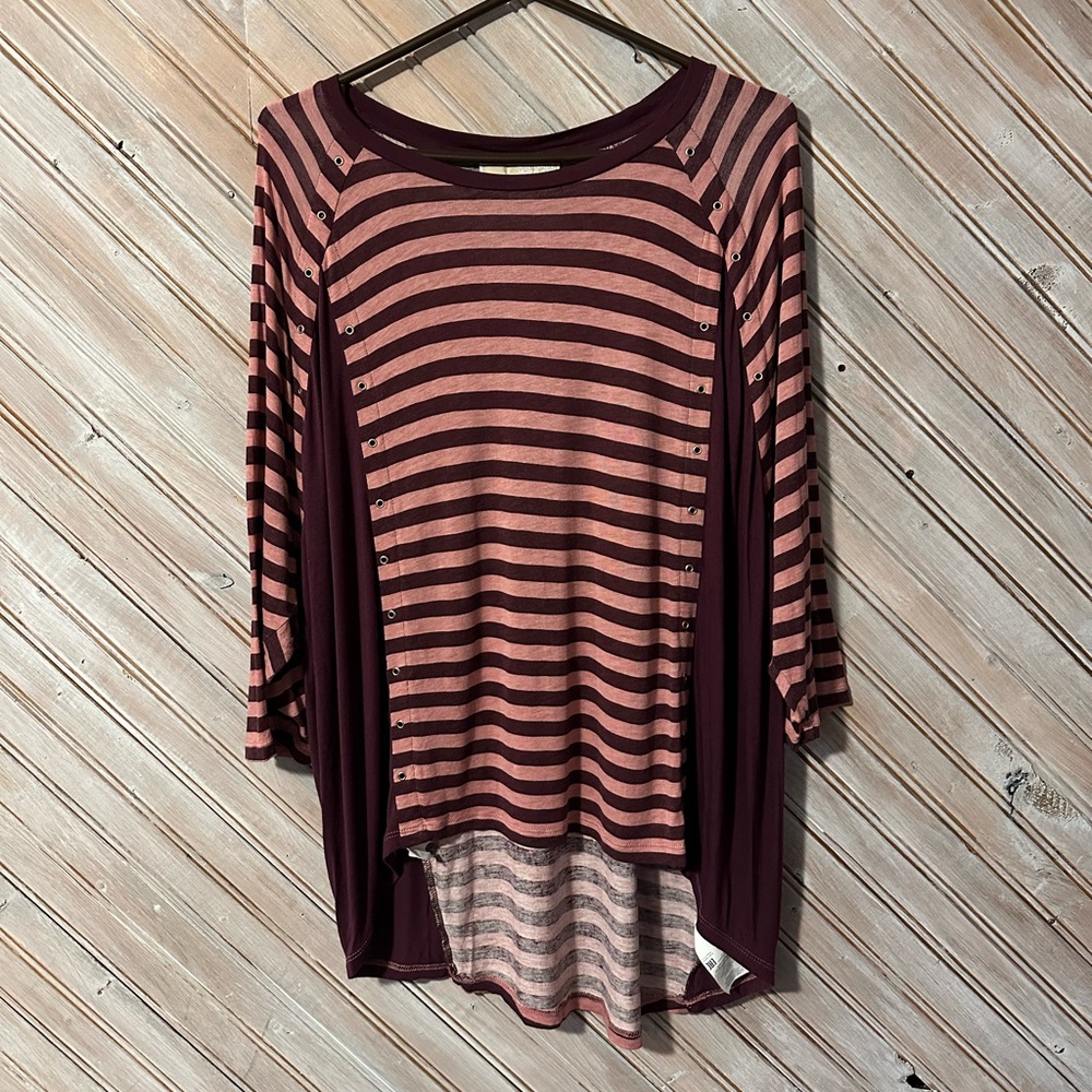 Michael Kors Pink & Burgundy Flowing Long Sleeve Blouse Top Stripped Embellish - Picture 1 of 7